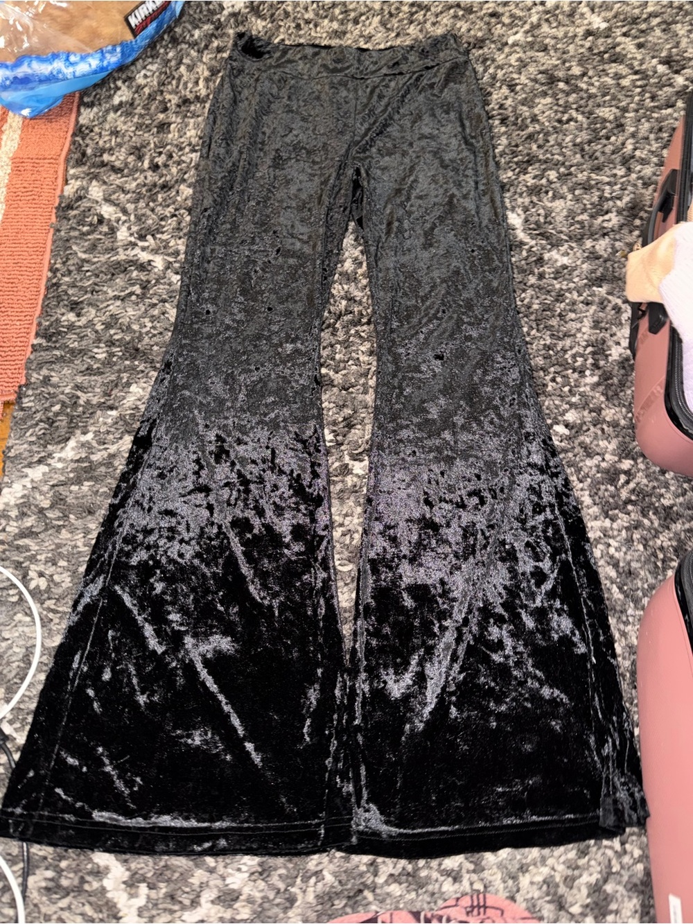 SHEIN Black Crushed Velvet Flare Pants